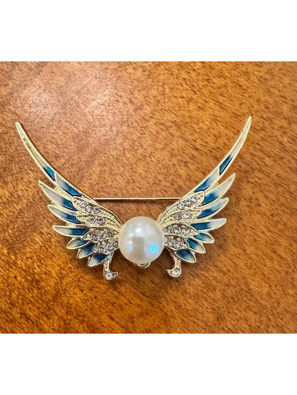 Vintage Bird Brooch with Blue Enamel and Faux Pearl 302